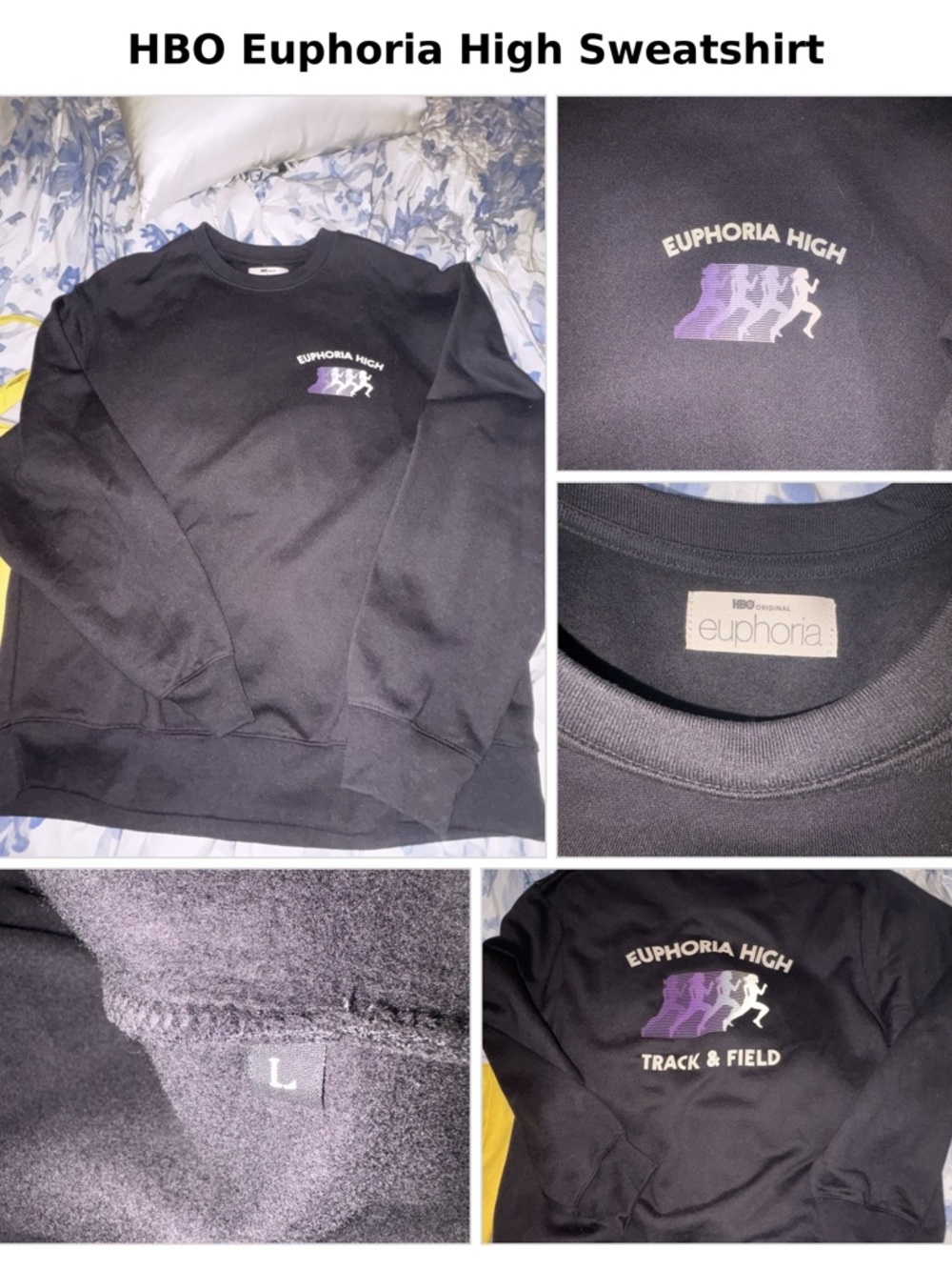 HBO Euphoria High Track & Field Black Crewneck Sweatshirt Large